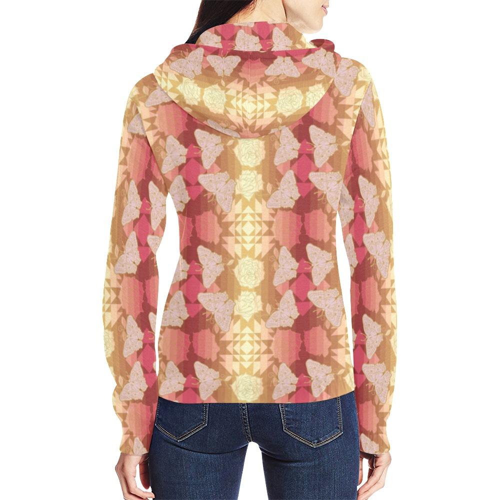 Butterfly and Roses on Geometric All Over Print Full Zip Hoodie for Women (Model H14) All Over Print Full Zip Hoodie for Women (H14) e-joyer 