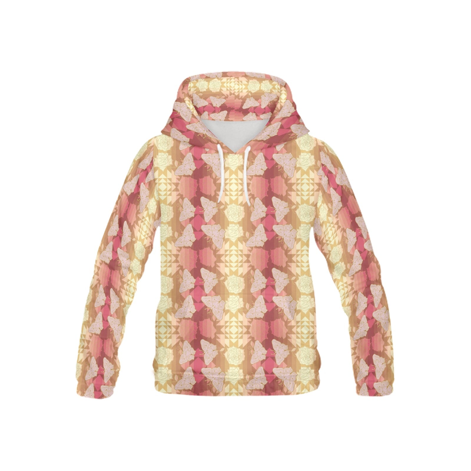 Butterfly and Roses on Geometric All Over Print Hoodie for Kid (USA Size) (Model H13) All Over Print Hoodie for Kid (H13) e-joyer 