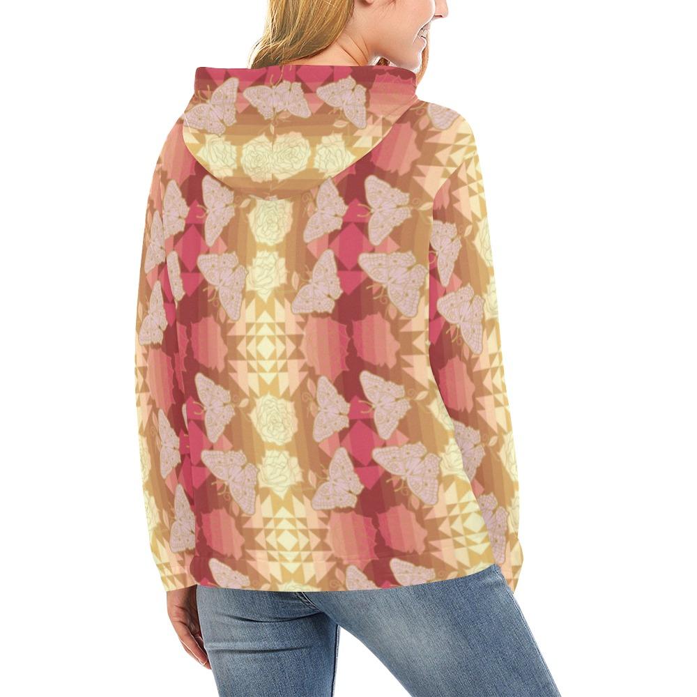 Butterfly and Roses on Geometric All Over Print Hoodie for Women (USA Size) (Model H13) All Over Print Hoodie for Women (H13) e-joyer 