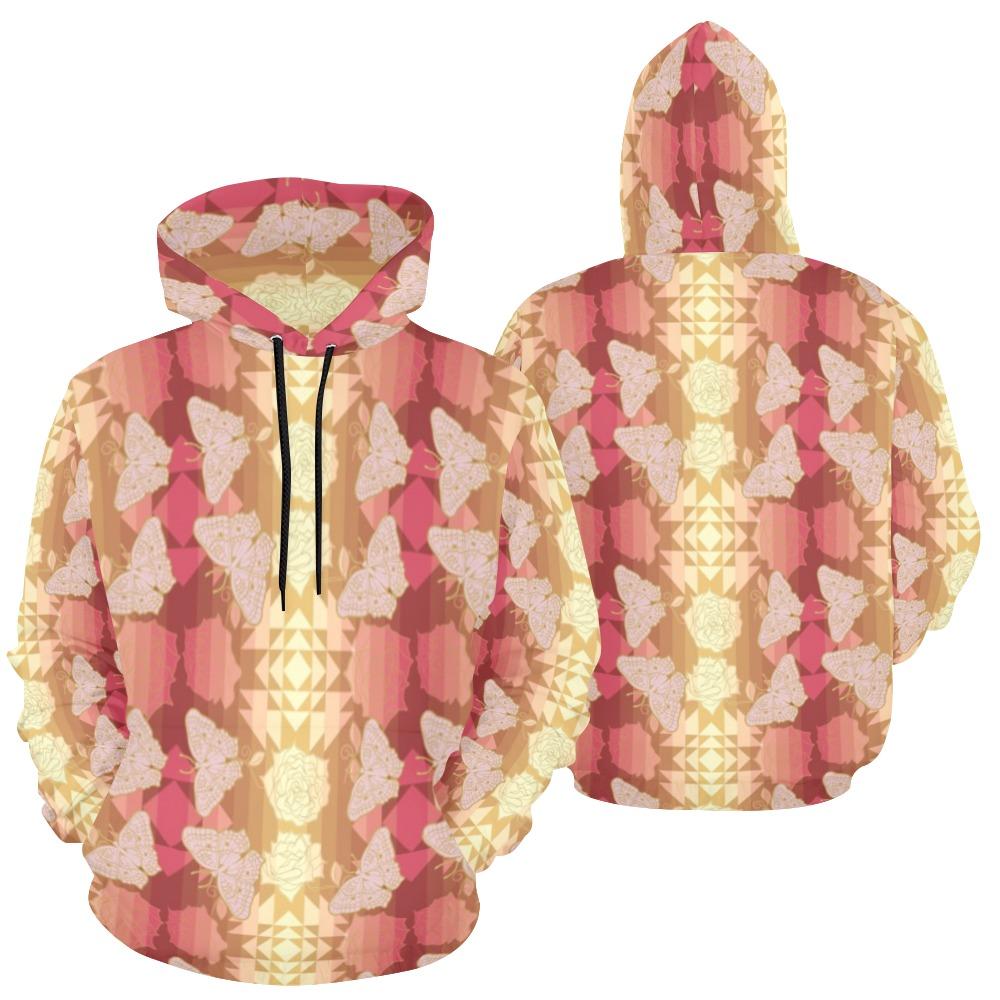 Butterfly and Roses on Geometric All Over Print Hoodie for Women (USA Size) (Model H13) All Over Print Hoodie for Women (H13) e-joyer 