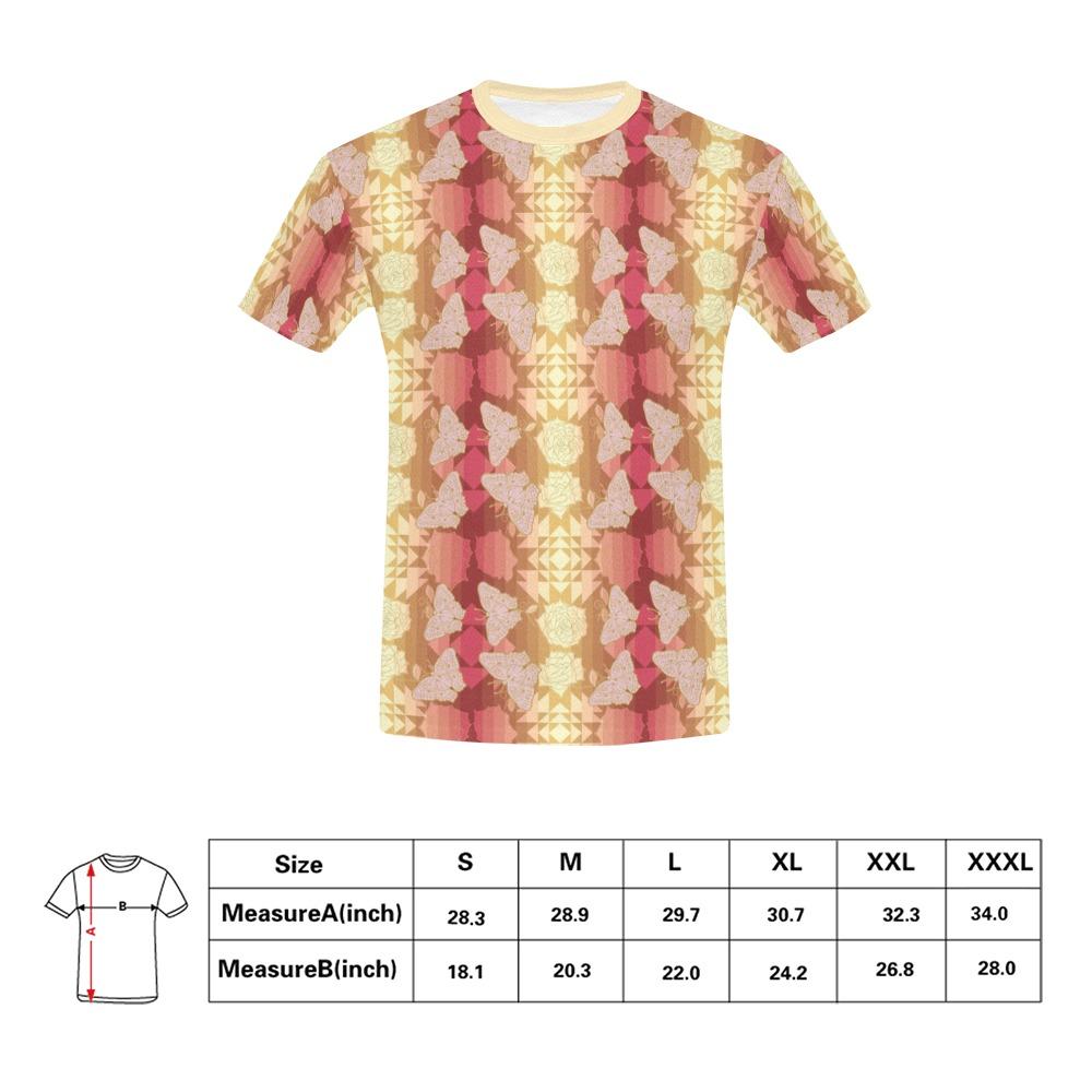 Butterfly and Roses on Geometric All Over Print T-Shirt for Men (USA Size) (Model T40) All Over Print T-Shirt for Men (T40) e-joyer 
