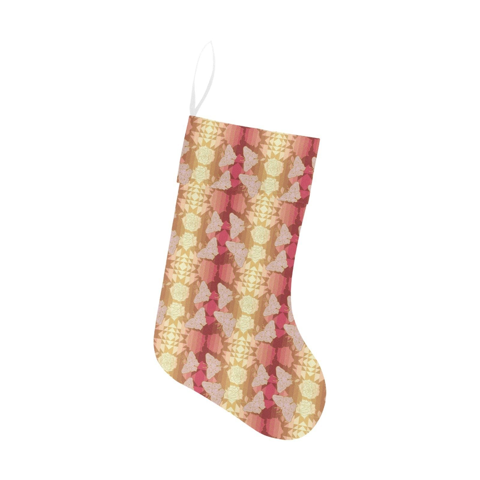 Butterfly and Roses on Geometric Christmas Stocking holiday stocking e-joyer 