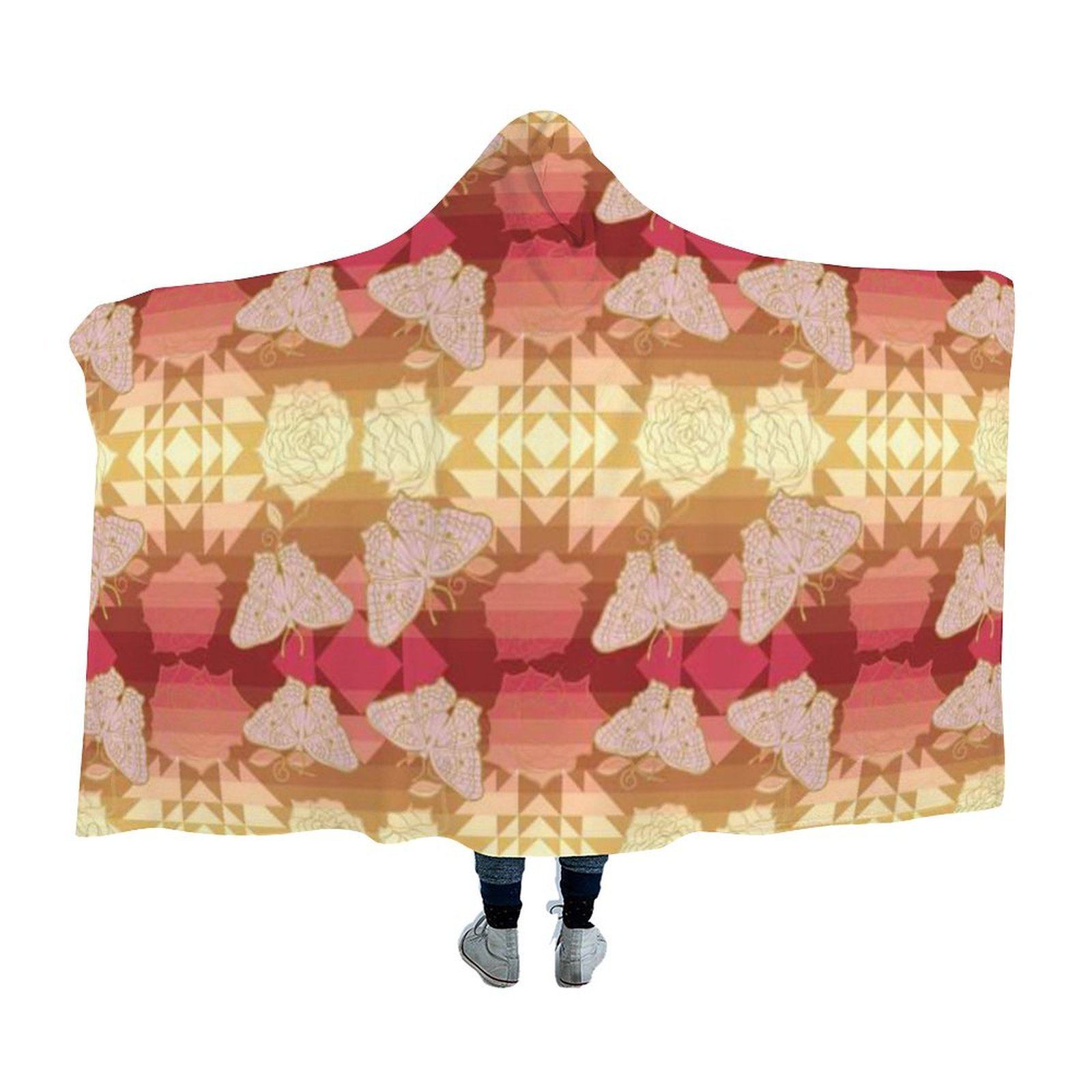 Butterfly and Roses on Geometric Hooded Blanket 49 Dzine 