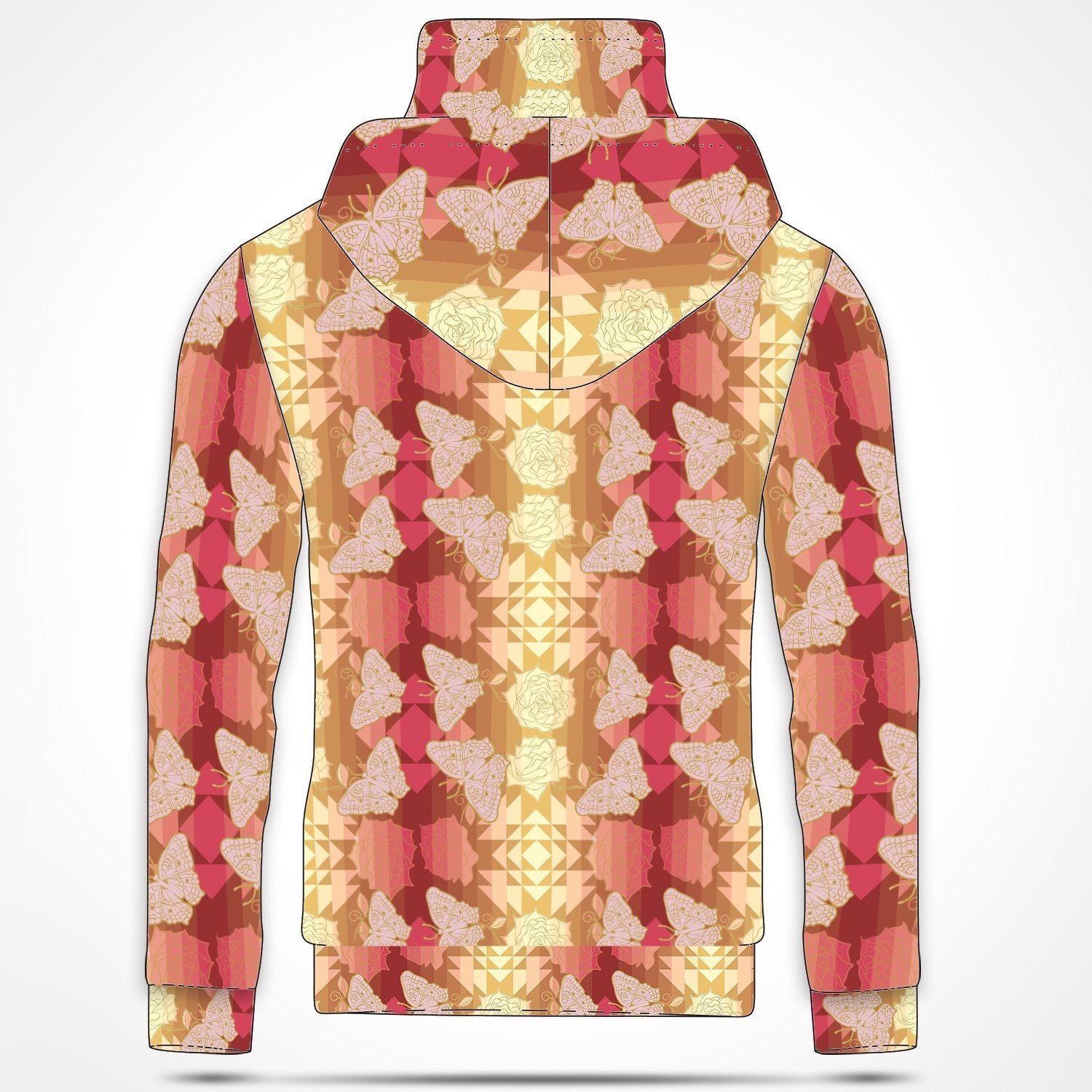 Butterfly and Roses on Geometric Hoodie with Face Cover 49 Dzine 