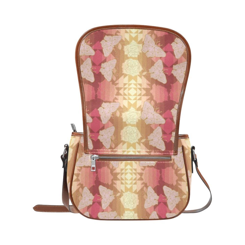 Butterfly and Roses on Geometric Saddle Bag/Large (Model 1649) bag e-joyer 