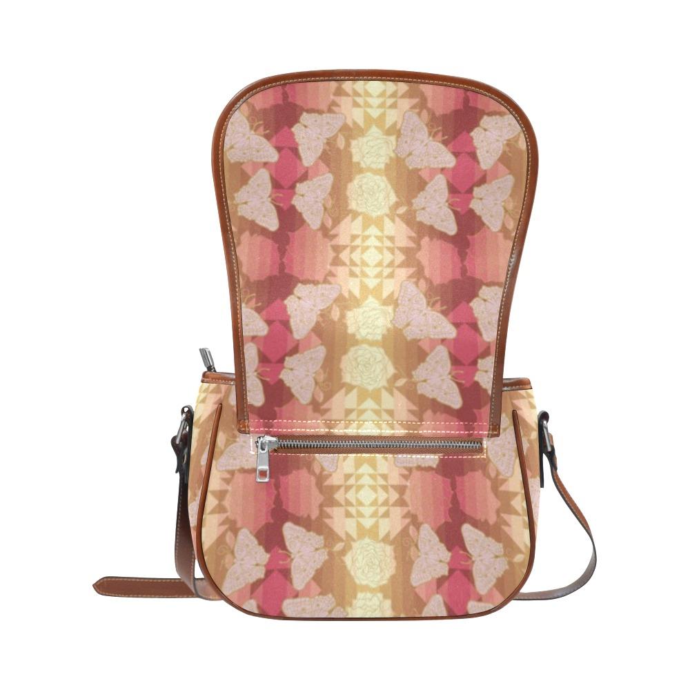 Butterfly and Roses on Geometric Saddle Bag/Small (Model 1649) Full Customization bag e-joyer 