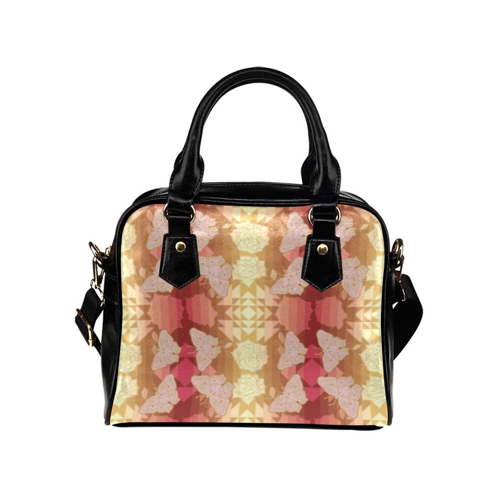 Butterfly and Roses on Geometric Shoulder Handbag (Model 1634) Shoulder Handbags (1634) e-joyer 