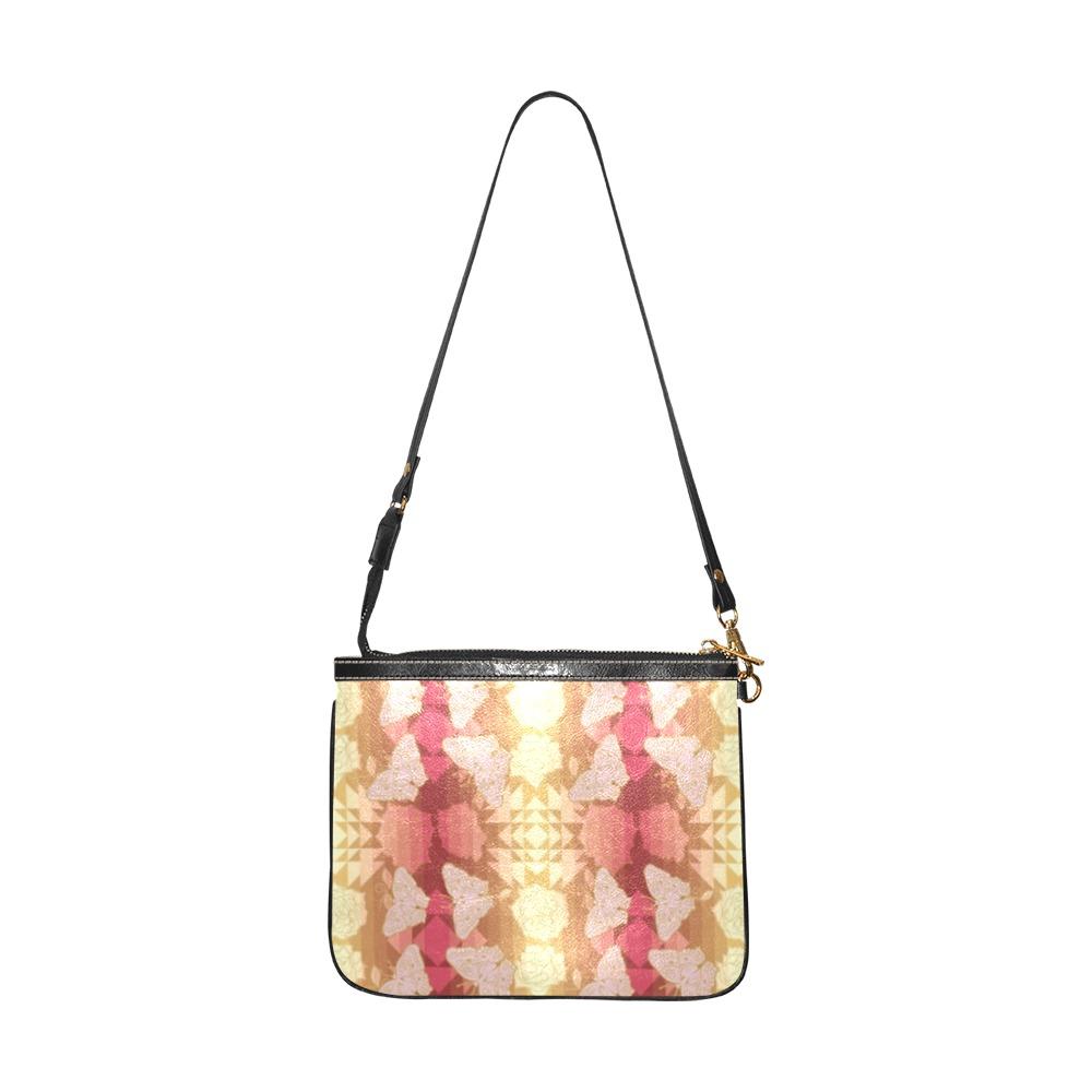 Butterfly and Roses on Geometric Small Shoulder Bag (Model 1710) Small Shoulder Bag (1710) e-joyer 