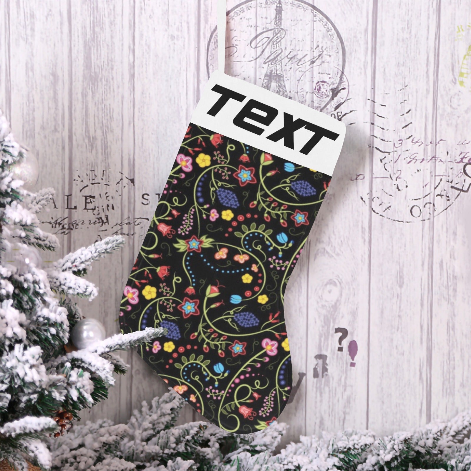 Fresh Fleur Midnight Christmas Stocking (Custom Text on The Top)