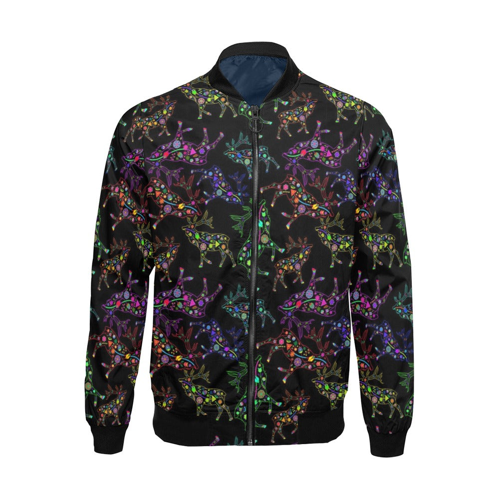 Neon Floral Elks Bomber Jacket for Men