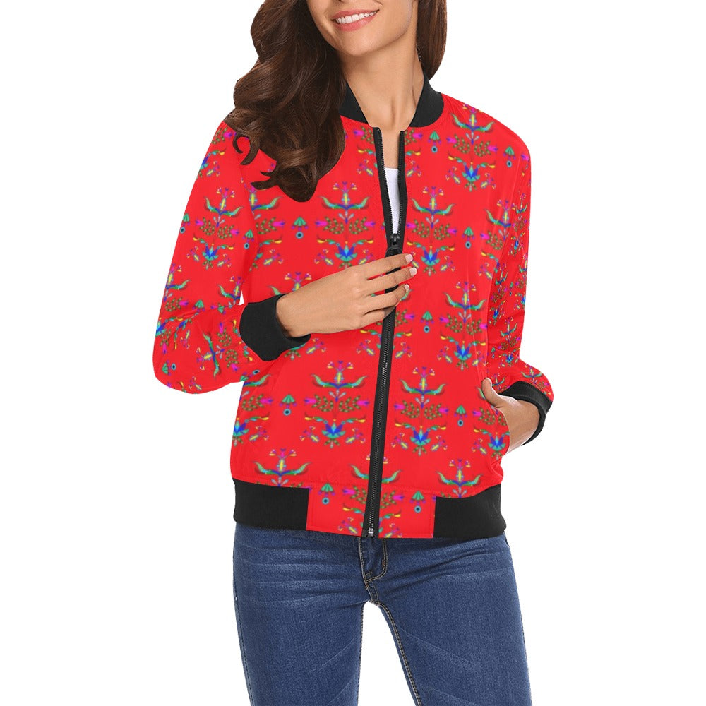 Dakota Damask Red All Over Print Bomber Jacket for Women