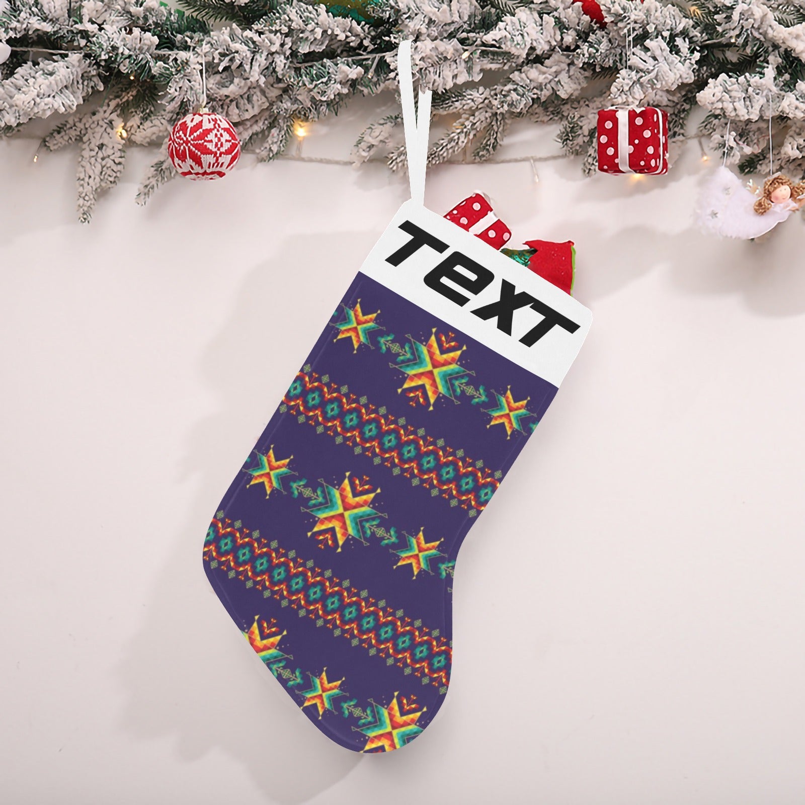 Dreams of Ancestors Indigo Christmas Stocking (Custom Text on The Top)