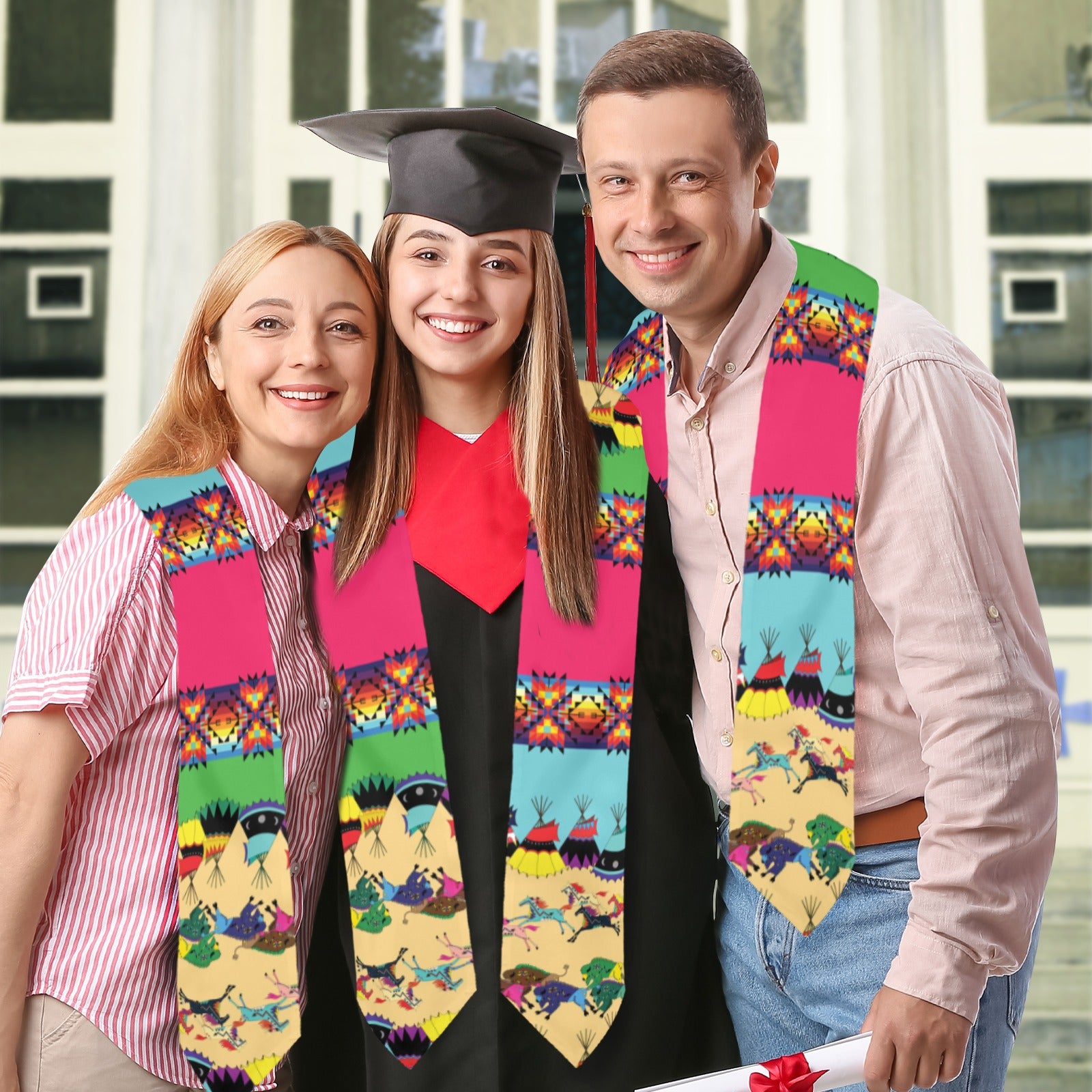 Horses and Buffalo Ledger Pink Graduation Stole