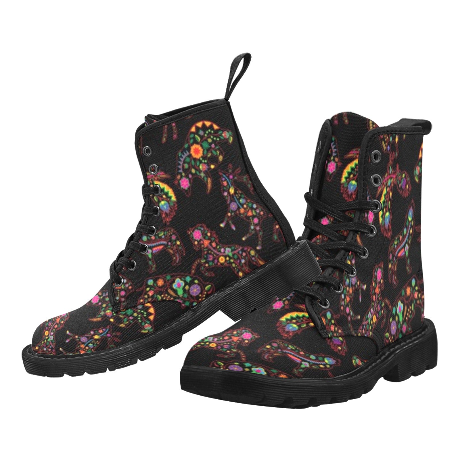 Neon Floral Animals Boots for Women (Black)