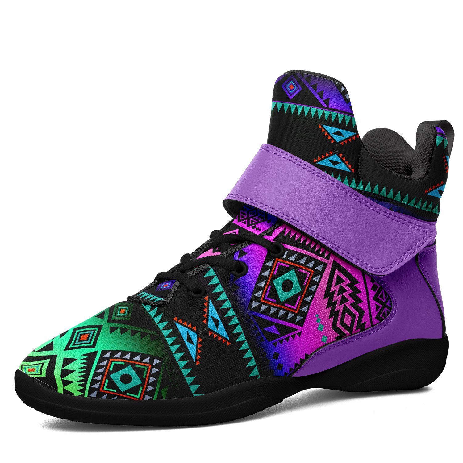 California Coast Sunrise Kid's Ipottaa Basketball / Sport High Top Shoes 49 Dzine US Women 4.5 / US Youth 3.5 / EUR 35 Black Sole with Lavender Strap 