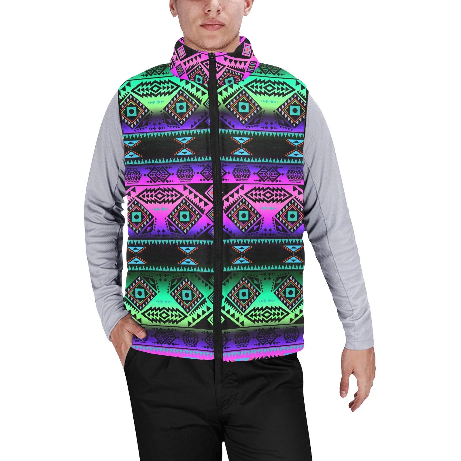 California Coast Sunrise Men's Padded Vest Jacket (Model H44) Men's Padded Vest Jacket (H44) e-joyer 