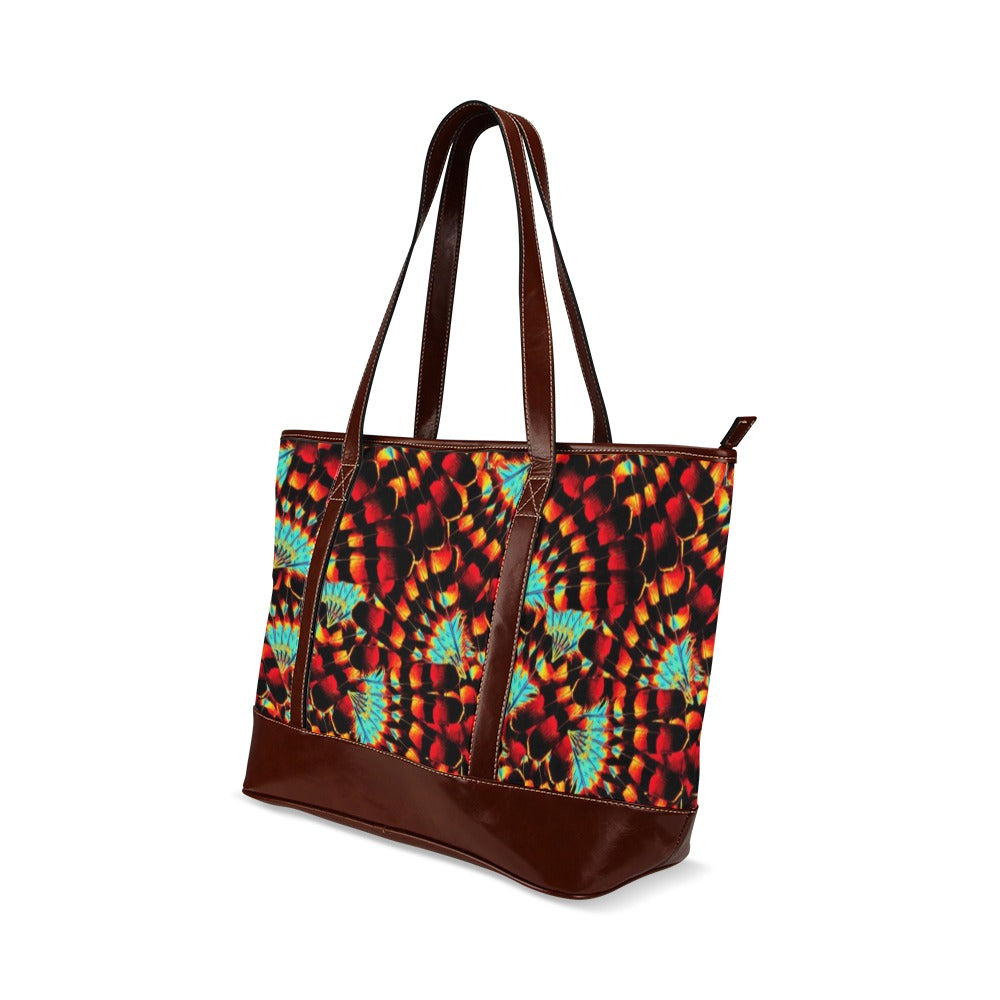 Hawk Feathers Fire and Turquoise Tote Handbag