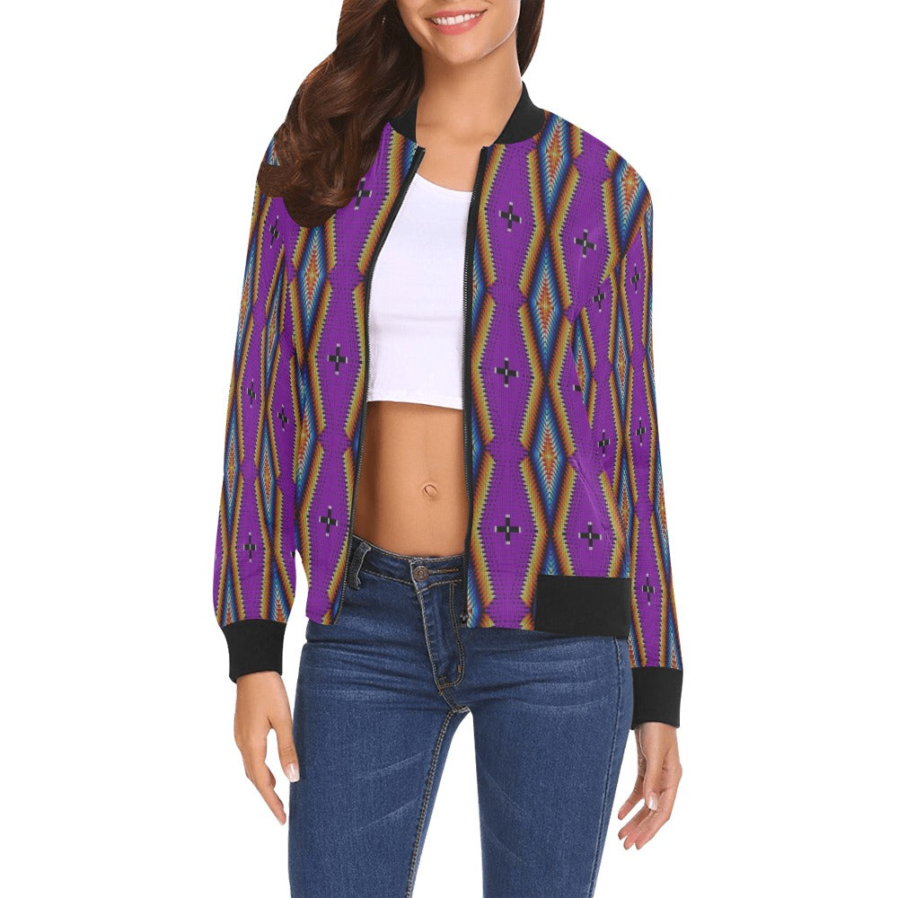 Diamond in the Bluff Purple All Over Print Bomber Jacket for Women