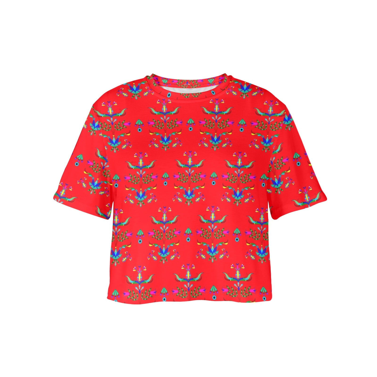 Dakota Damask Red Women's Cropped T-shirt