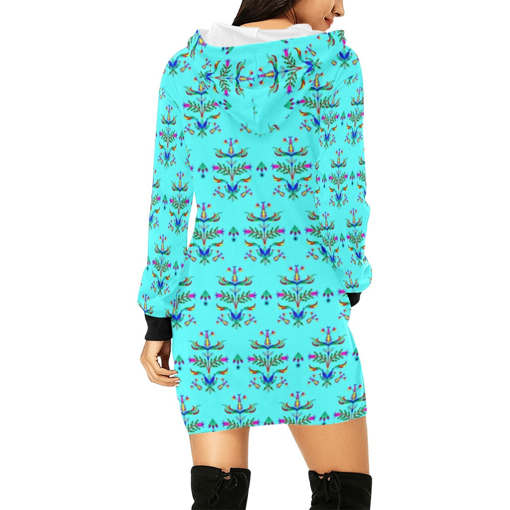 Dakota Damask Turquoise Hoodie Dress