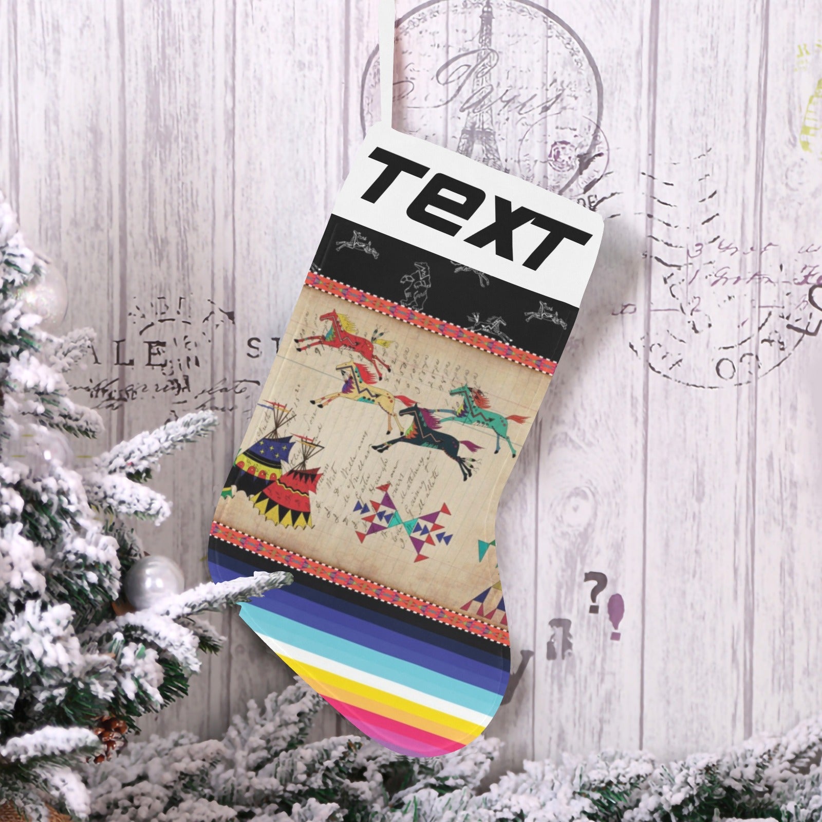 Horses Running Black Sky Christmas Stocking (Custom Text on The Top)