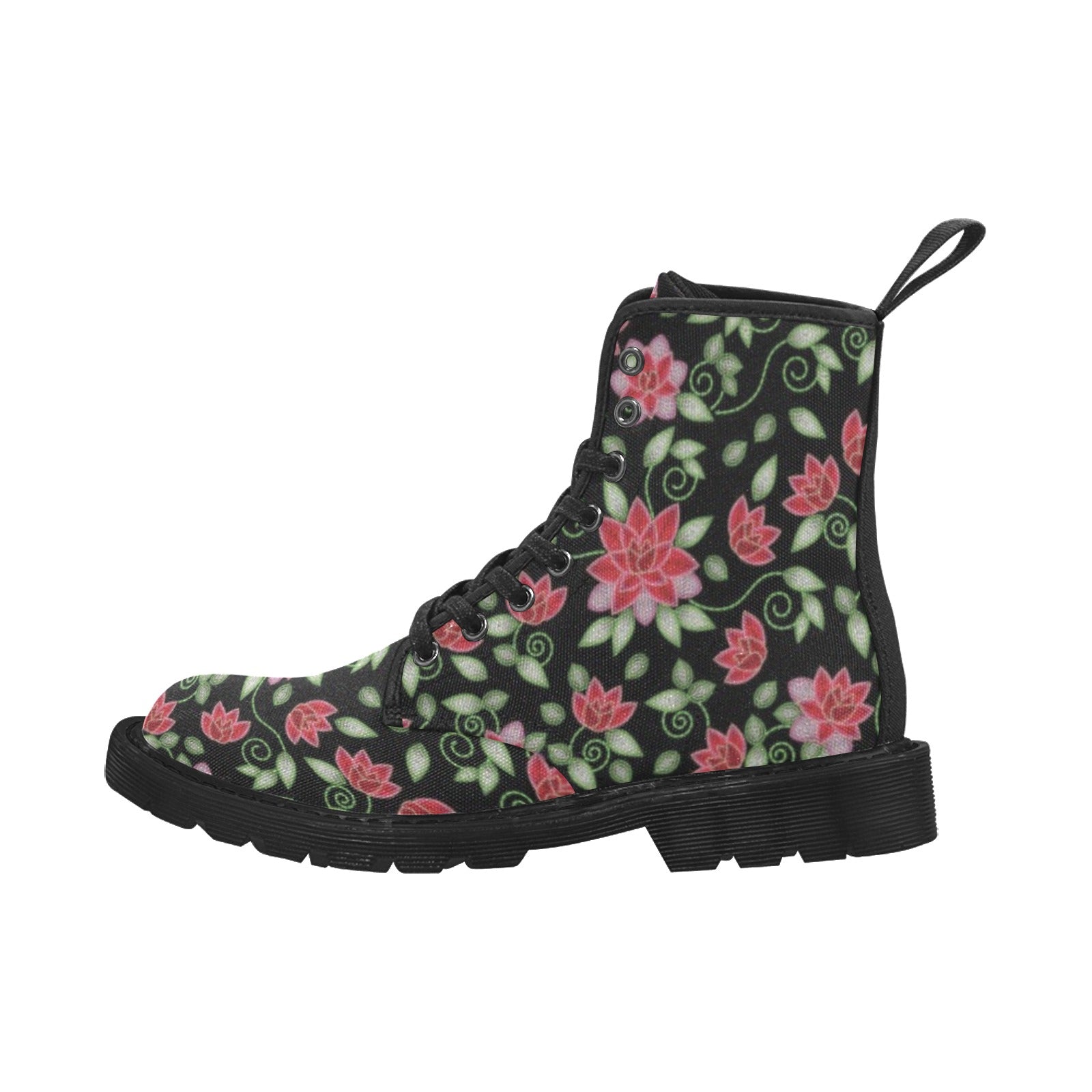 Red Beaded Rose Boots for Women (Black)