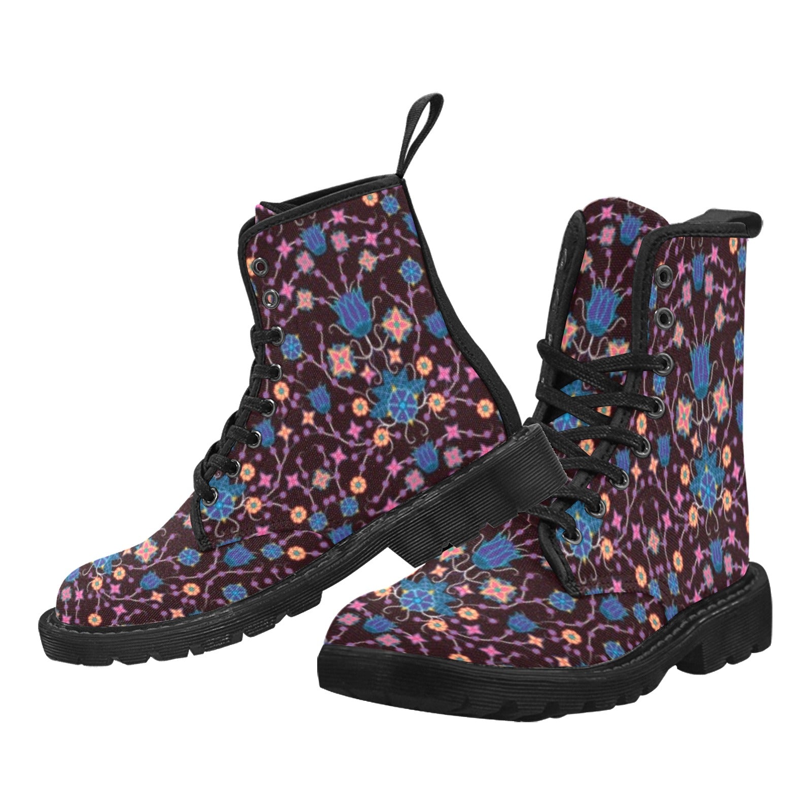 Floral Damask Purple Boots for Men (Black)