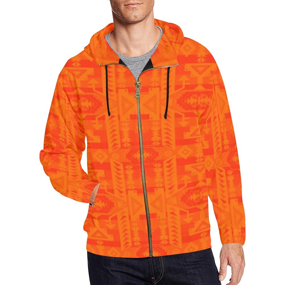 Chiefs Mountain Orange A feather for each All Over Print Full Zip Hoodie for Men (Model H14) All Over Print Full Zip Hoodie for Men (H14) e-joyer 