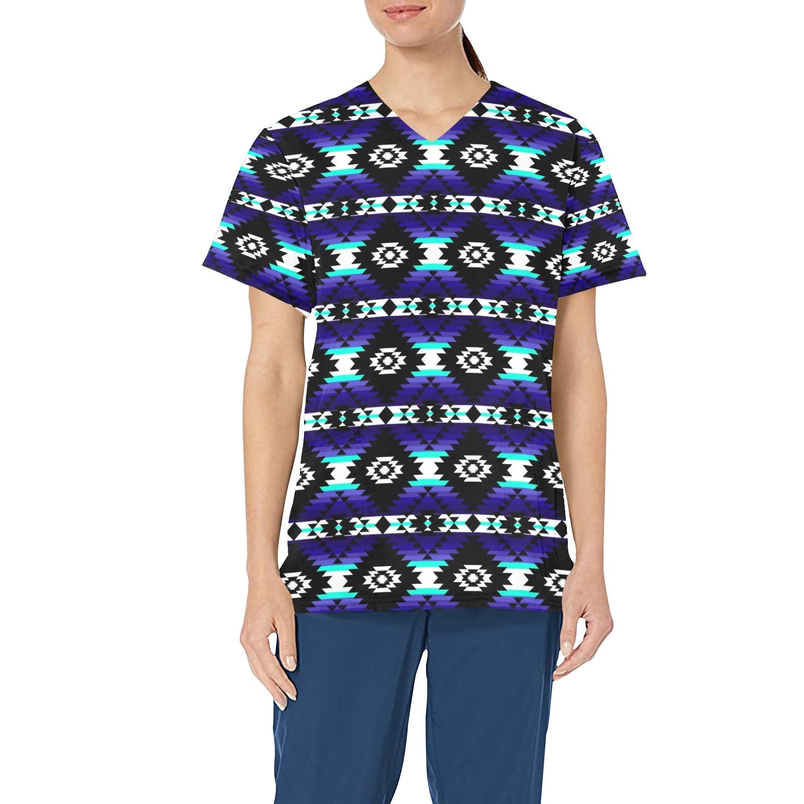 Cree Confederacy Midnight All Over Print Scrub Top Scrub Top e-joyer 