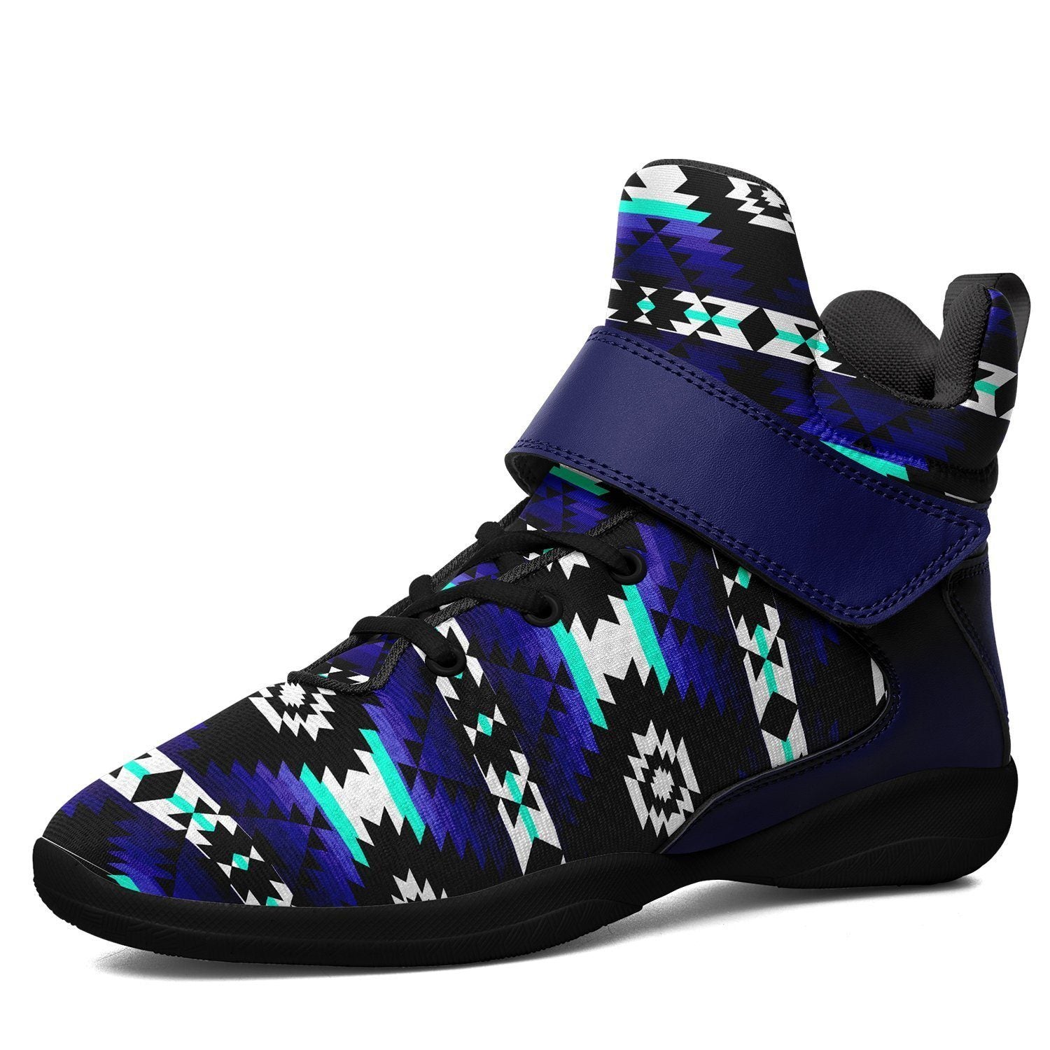 Cree Confederacy Midnight Kid's Ipottaa Basketball / Sport High Top Shoes 49 Dzine US Women 4.5 / US Youth 3.5 / EUR 35 Black Sole with Blue Strap 