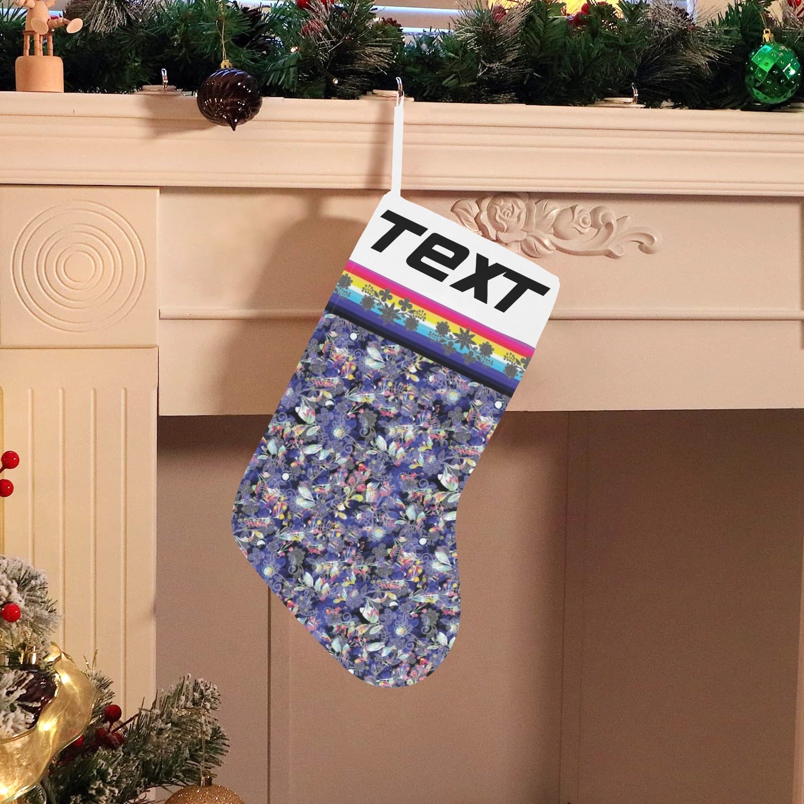 Culture in Nature Blue Christmas Stocking (Custom Text on The Top)