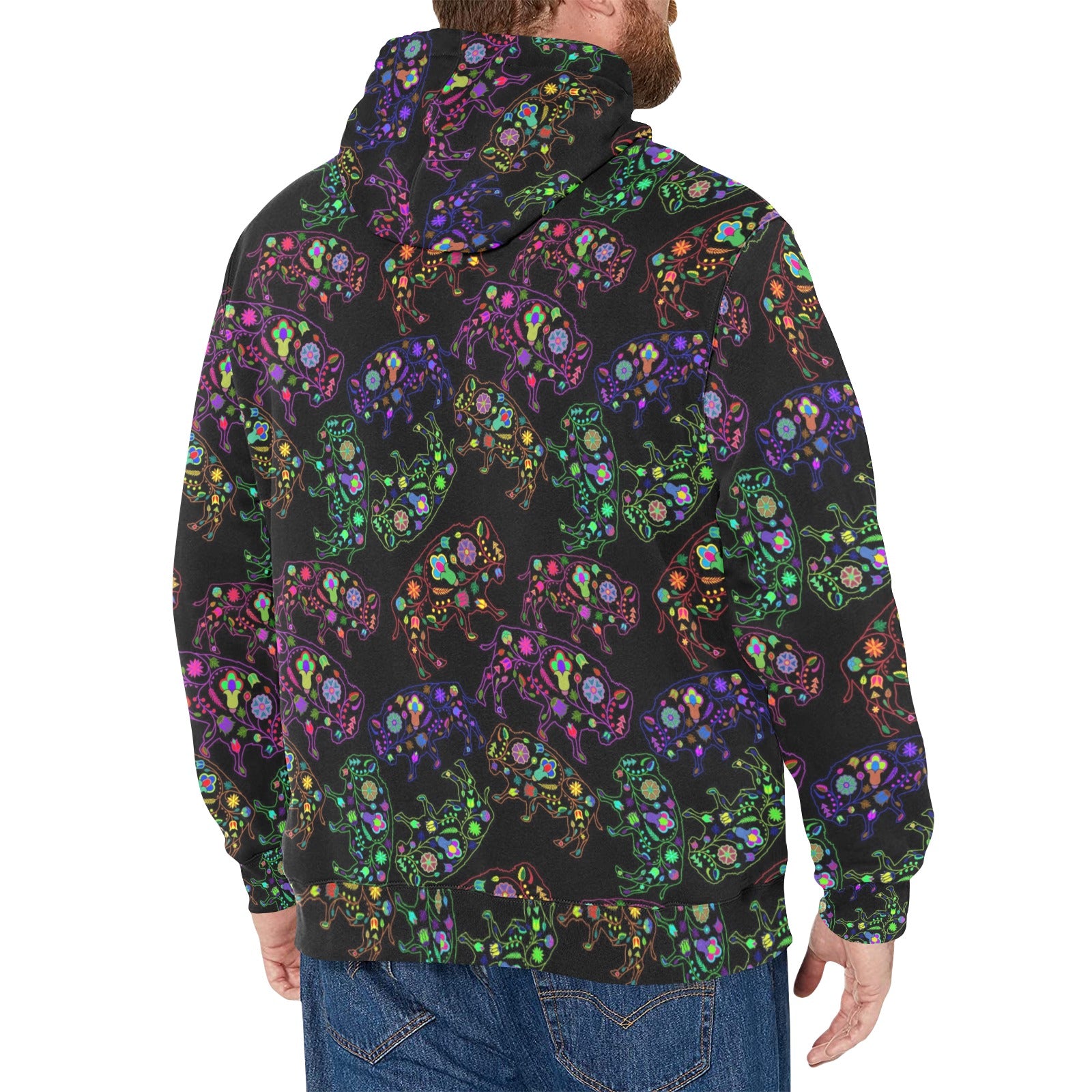 Neon Floral Buffalos Men's Long Sleeve Fleece Hoodie