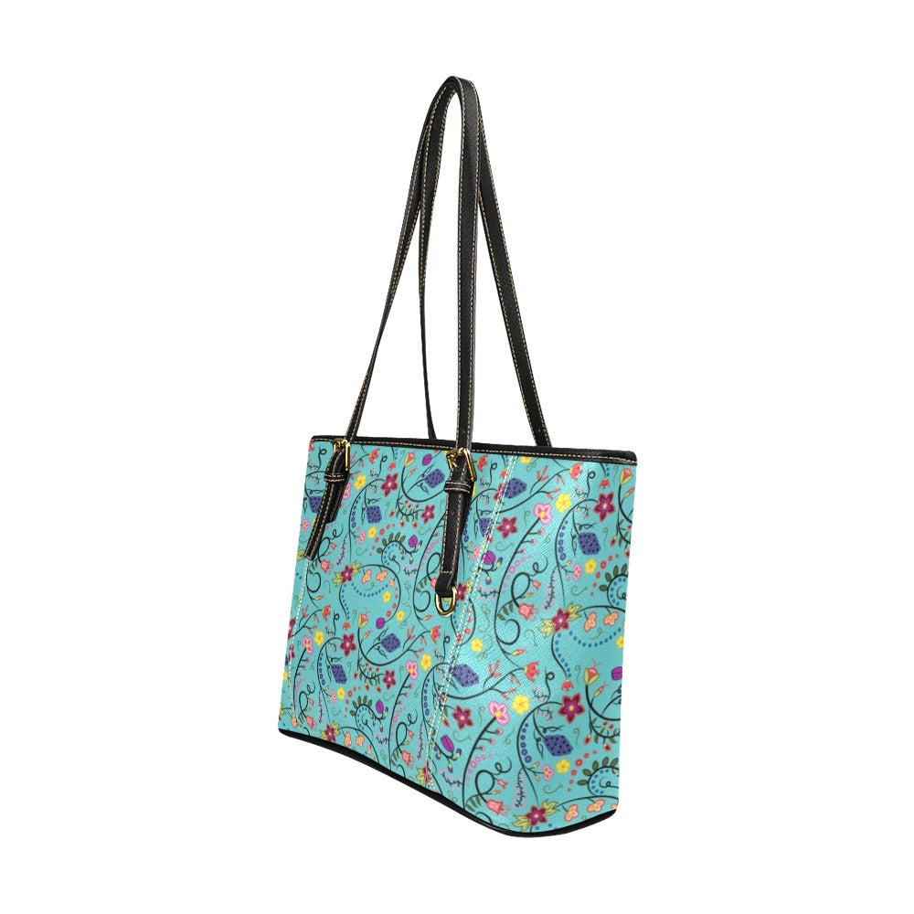 Fresh Fleur Sky Leather Tote Bag/Large