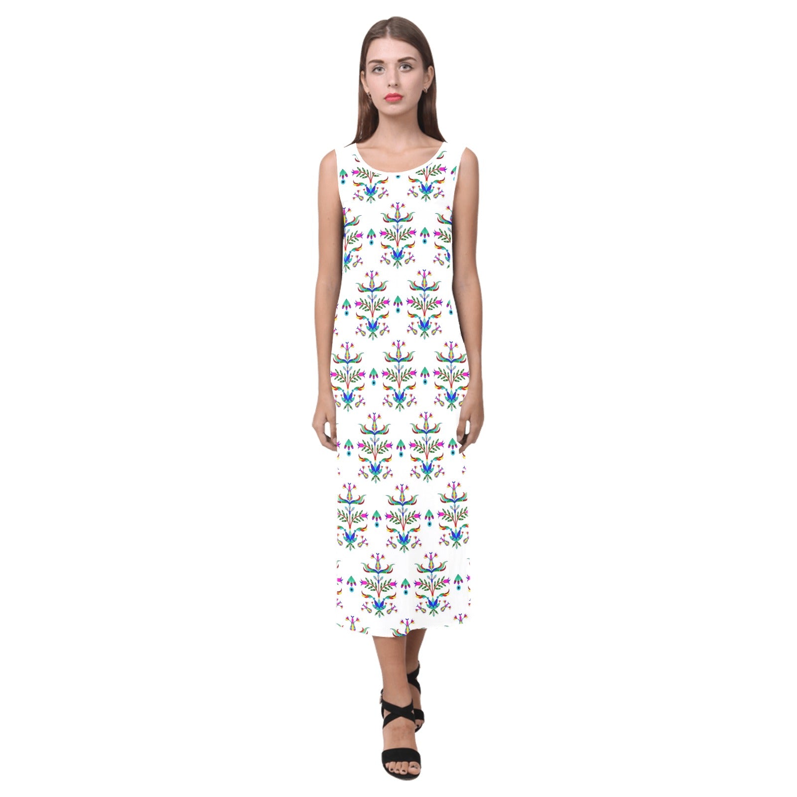 Dakota Damask White Phaedra Sleeveless Open Fork Long Dress