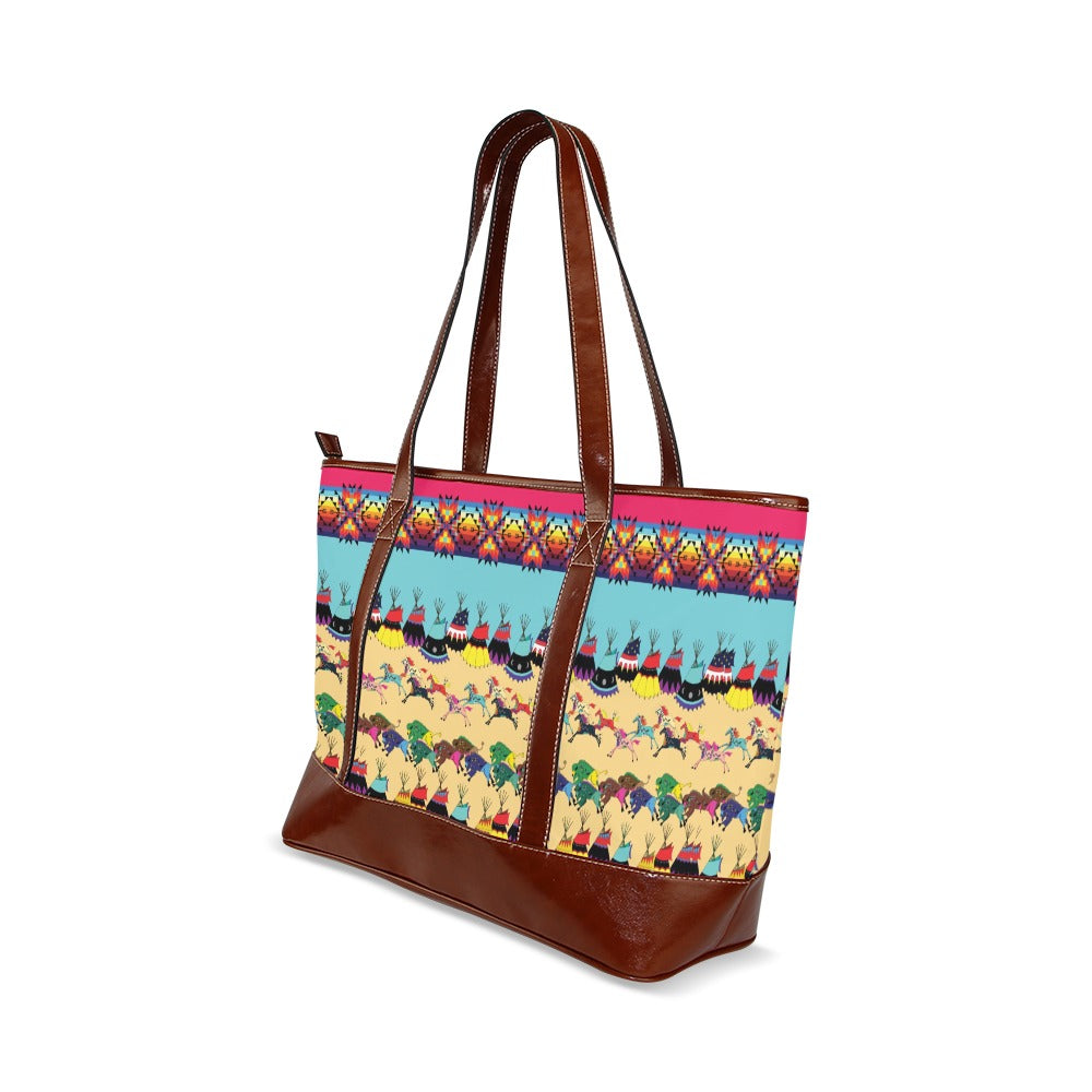 Horses and Buffalo Ledger Pink Tote Handbag