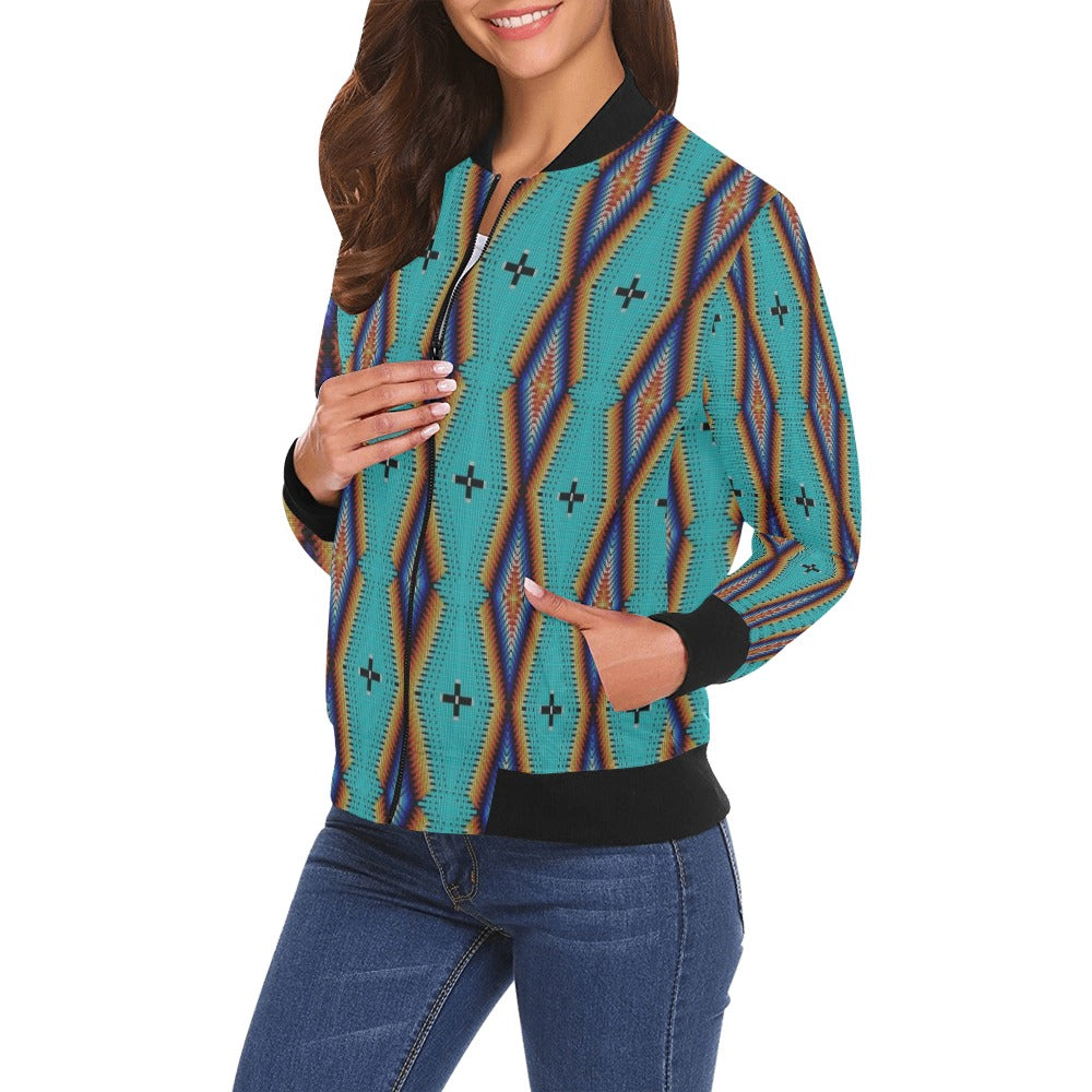 Diamond in the Bluff Turquoise All Over Print Bomber Jacket for Women