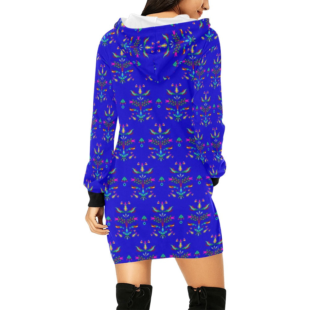 Dakota Damask Blue Hoodie Dress