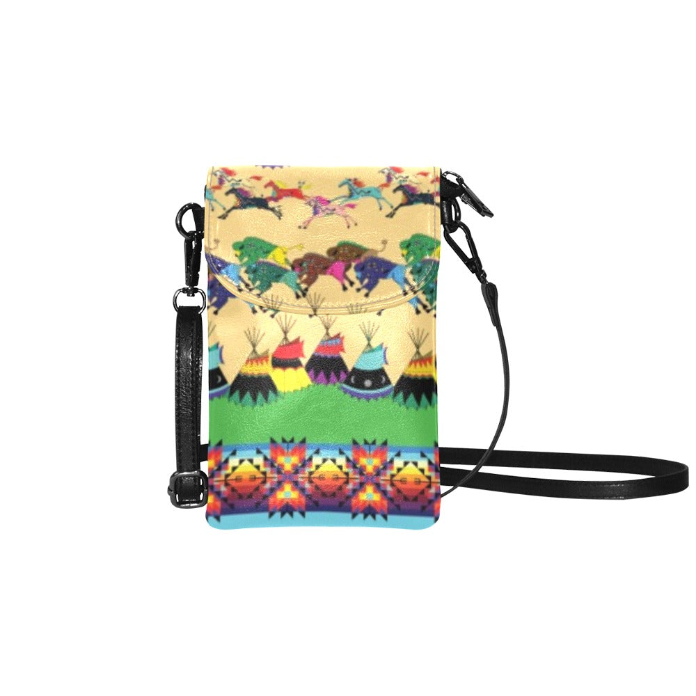 Horses and Buffalo Ledger Torquoise Small Cell Phone Purse
