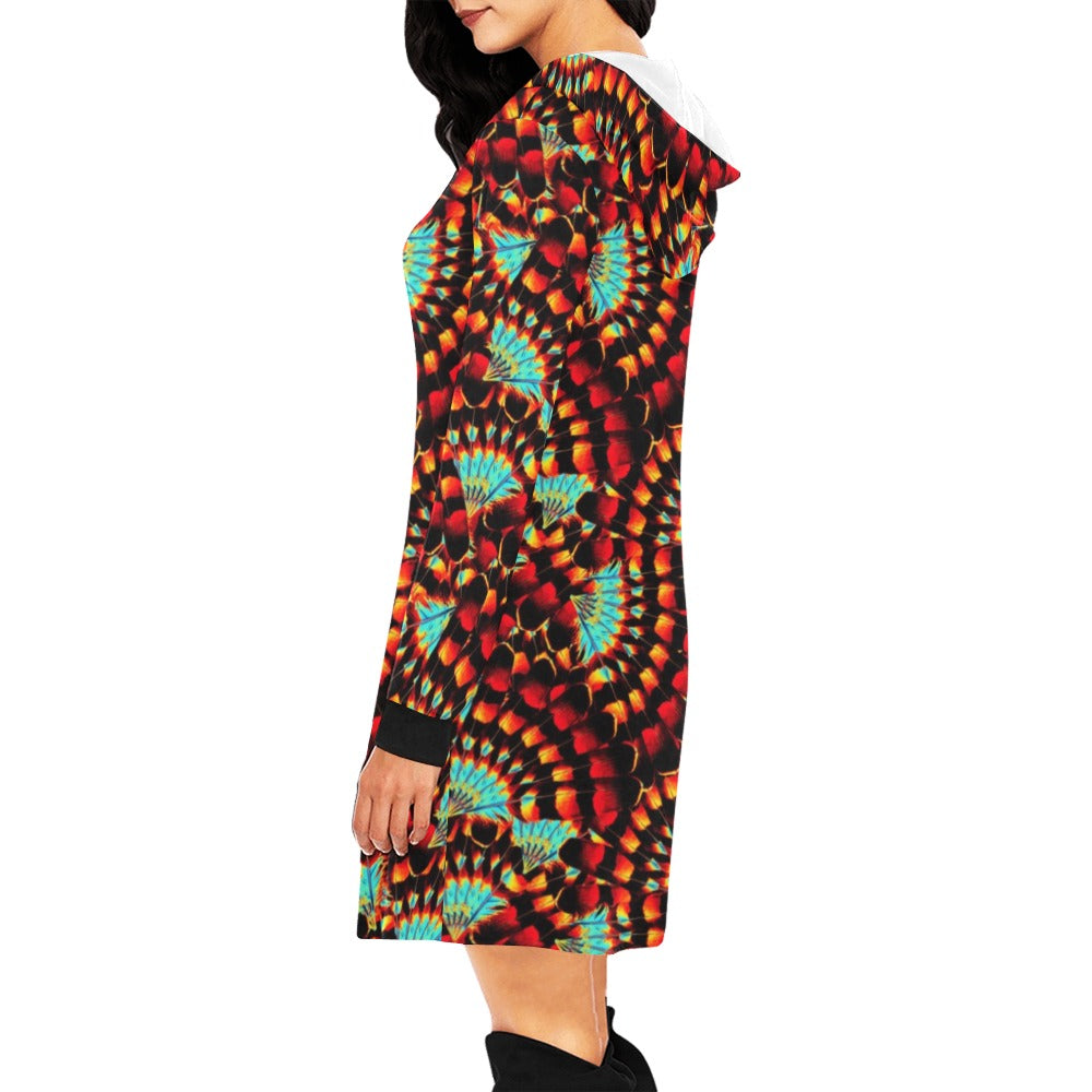 Hawk Feathers Fire and Turquoise Hoodie Dress