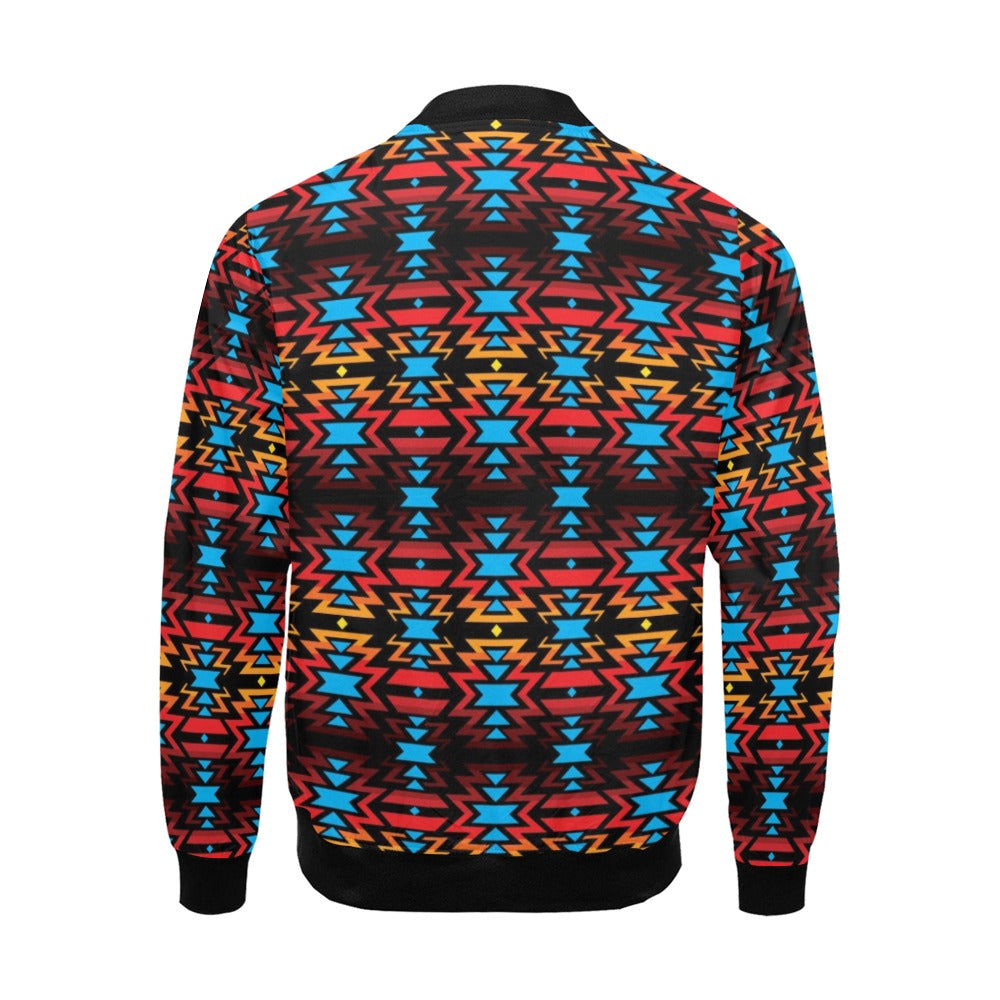 Black Fire and Turquoise Bomber Jacket for Men