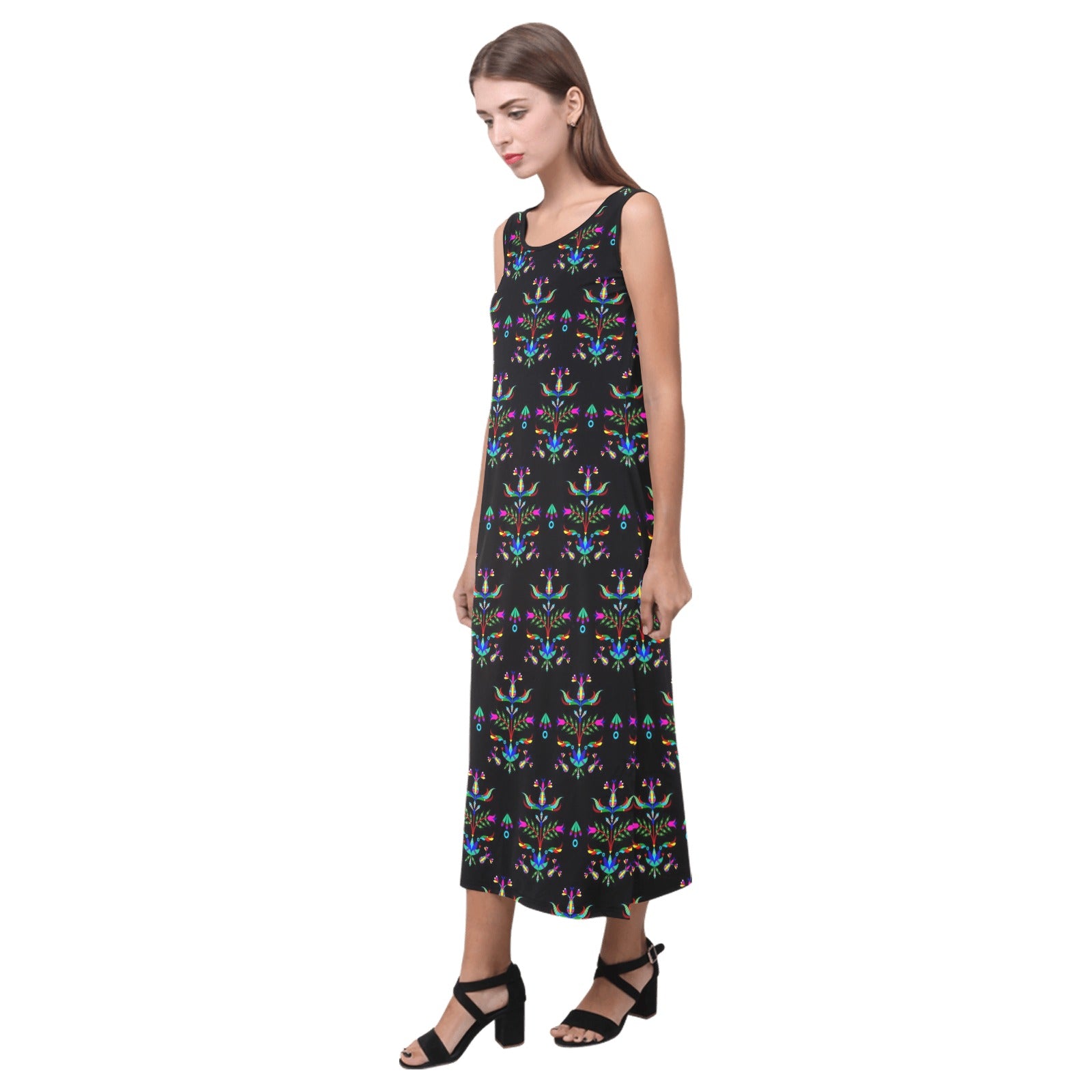 Dakota Damask Black Phaedra Sleeveless Open Fork Long Dress