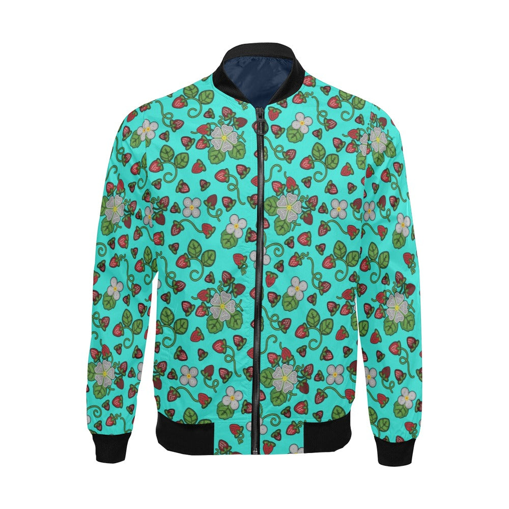 Strawberry Dreams Turquoise All Over Print Bomber Jacket for Men