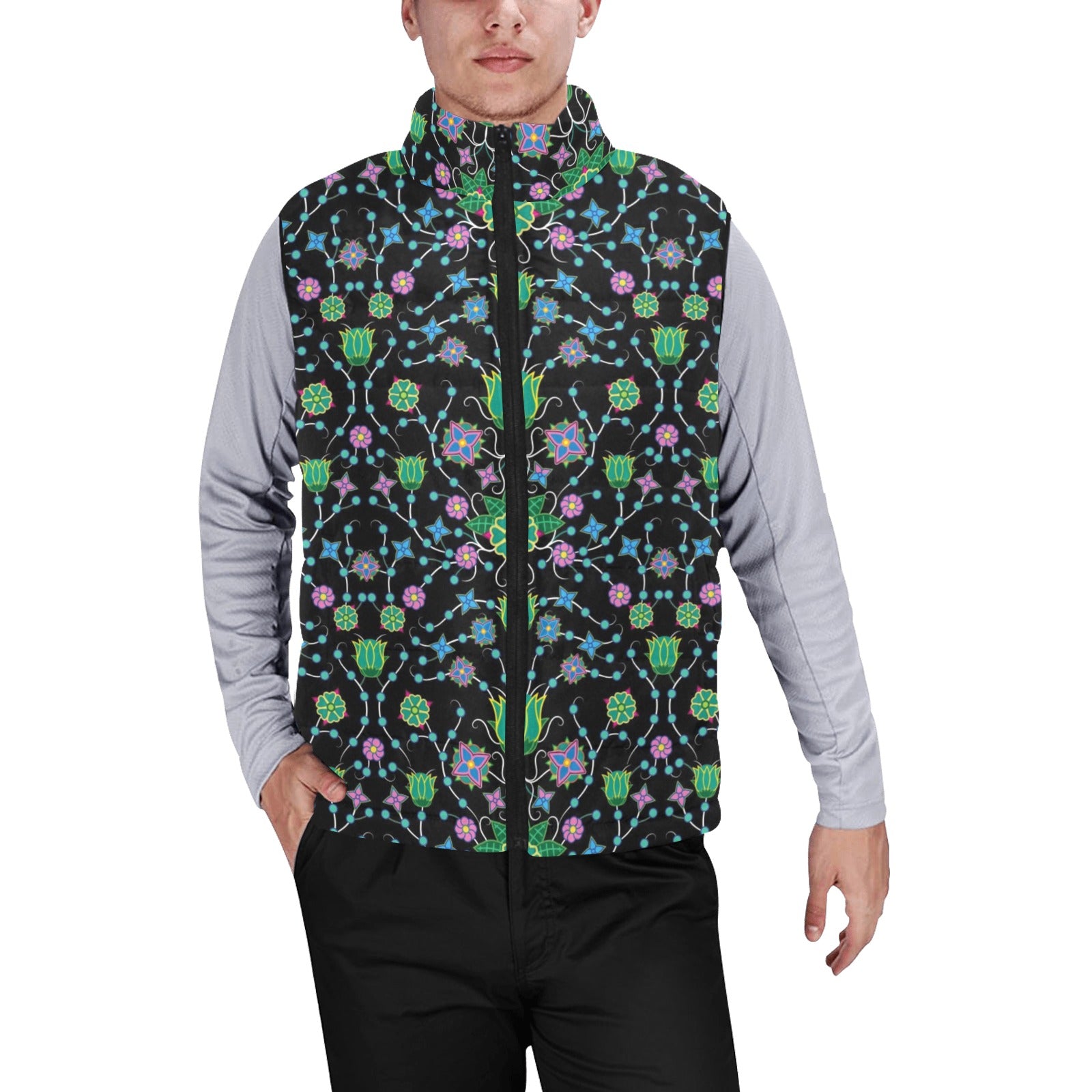 Floral Damask Garden Men's Padded Vest Jacket