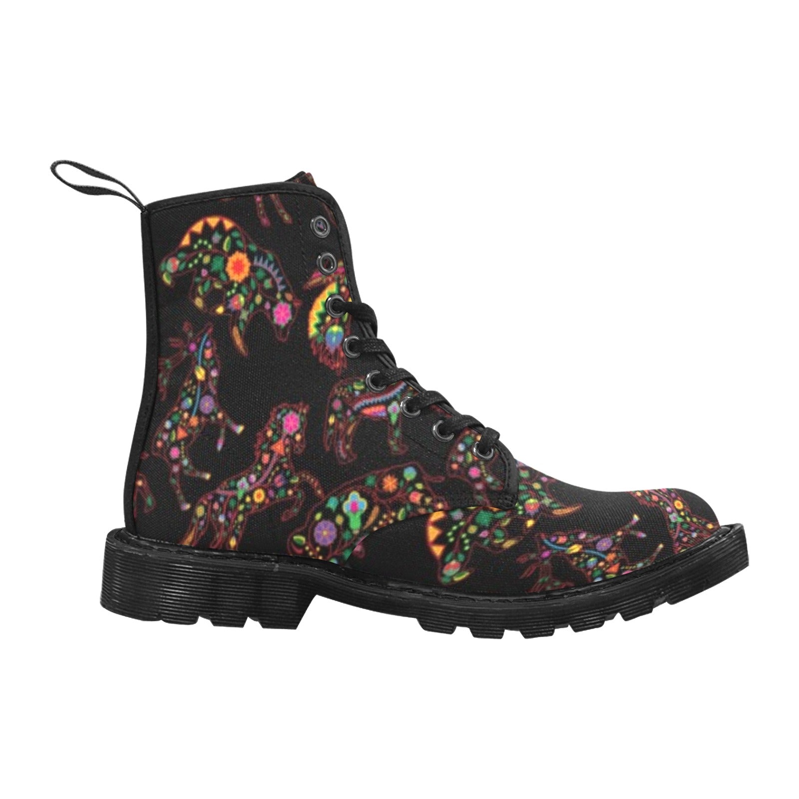 Neon Floral Animals Boots for Men (Black)