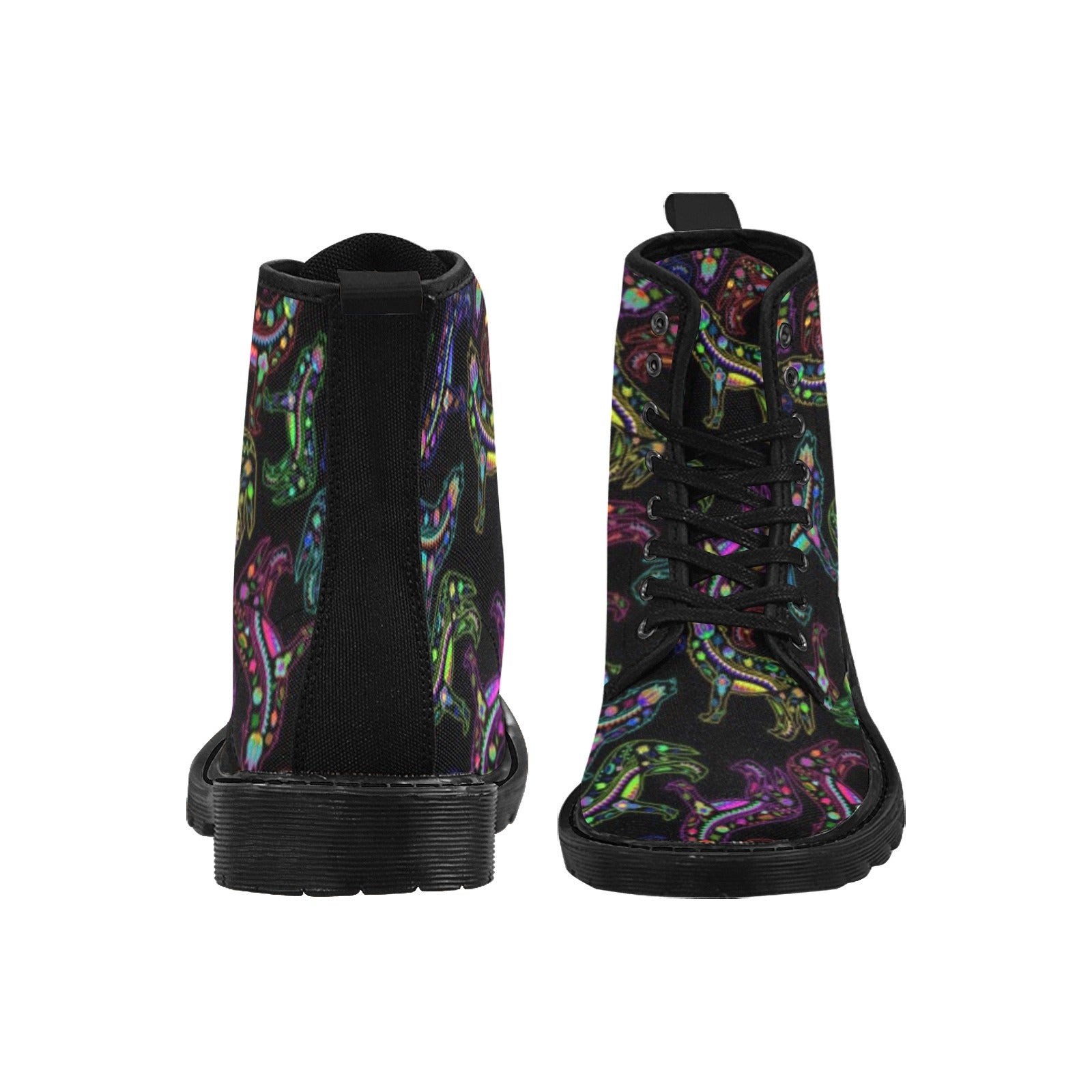 Neon Floral Wolves Boots for Women (Black)