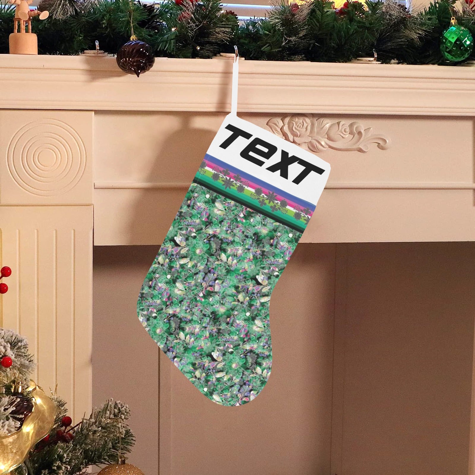 Culture in Nature Green Christmas Stocking (Custom Text on The Top)