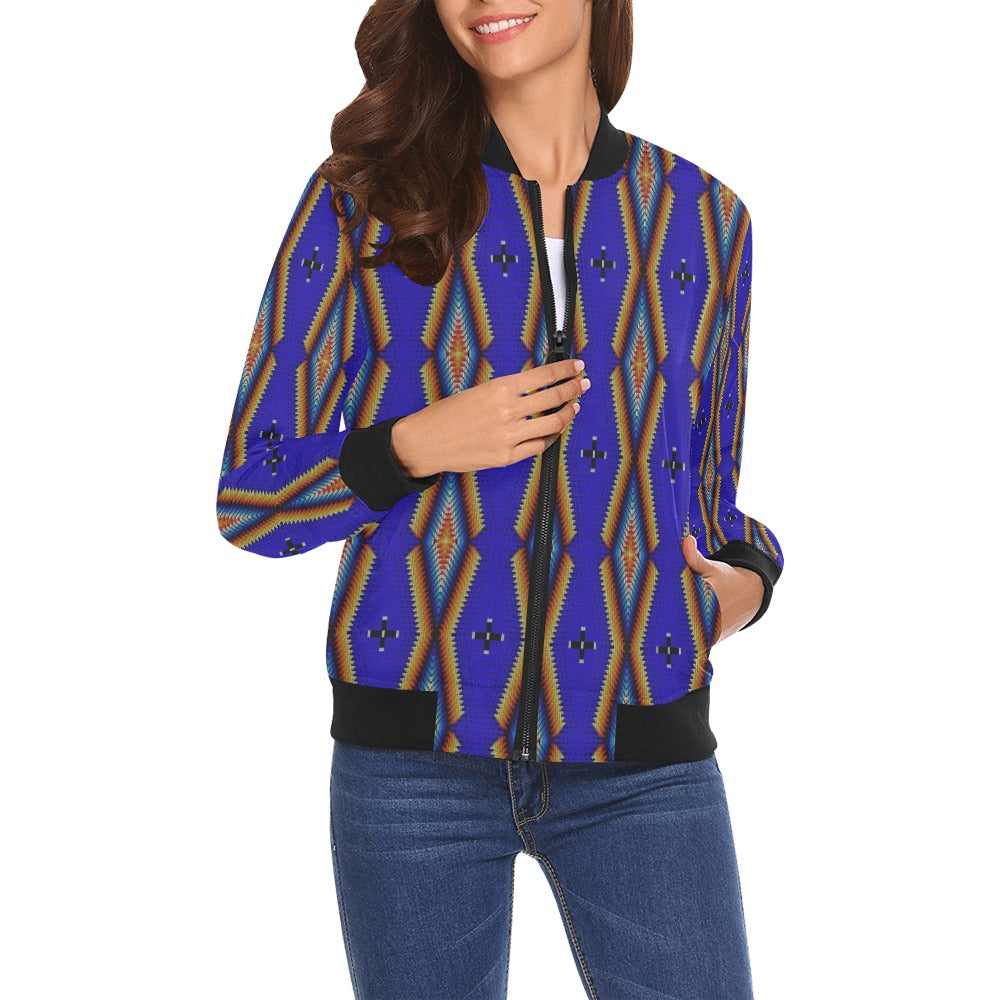 Diamond in the Bluff Blue All Over Print Bomber Jacket for Women