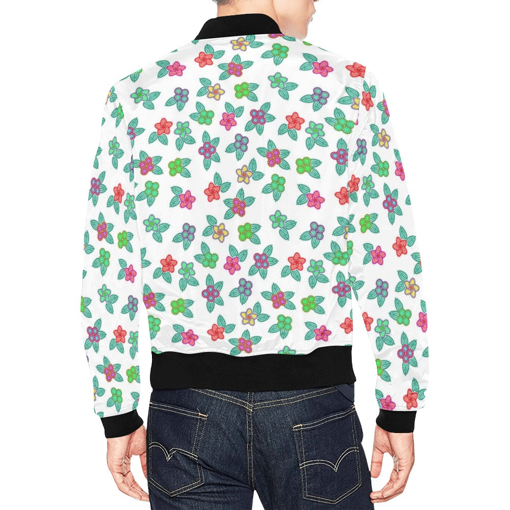 Berry Flowers White Bomber Jacket for Men