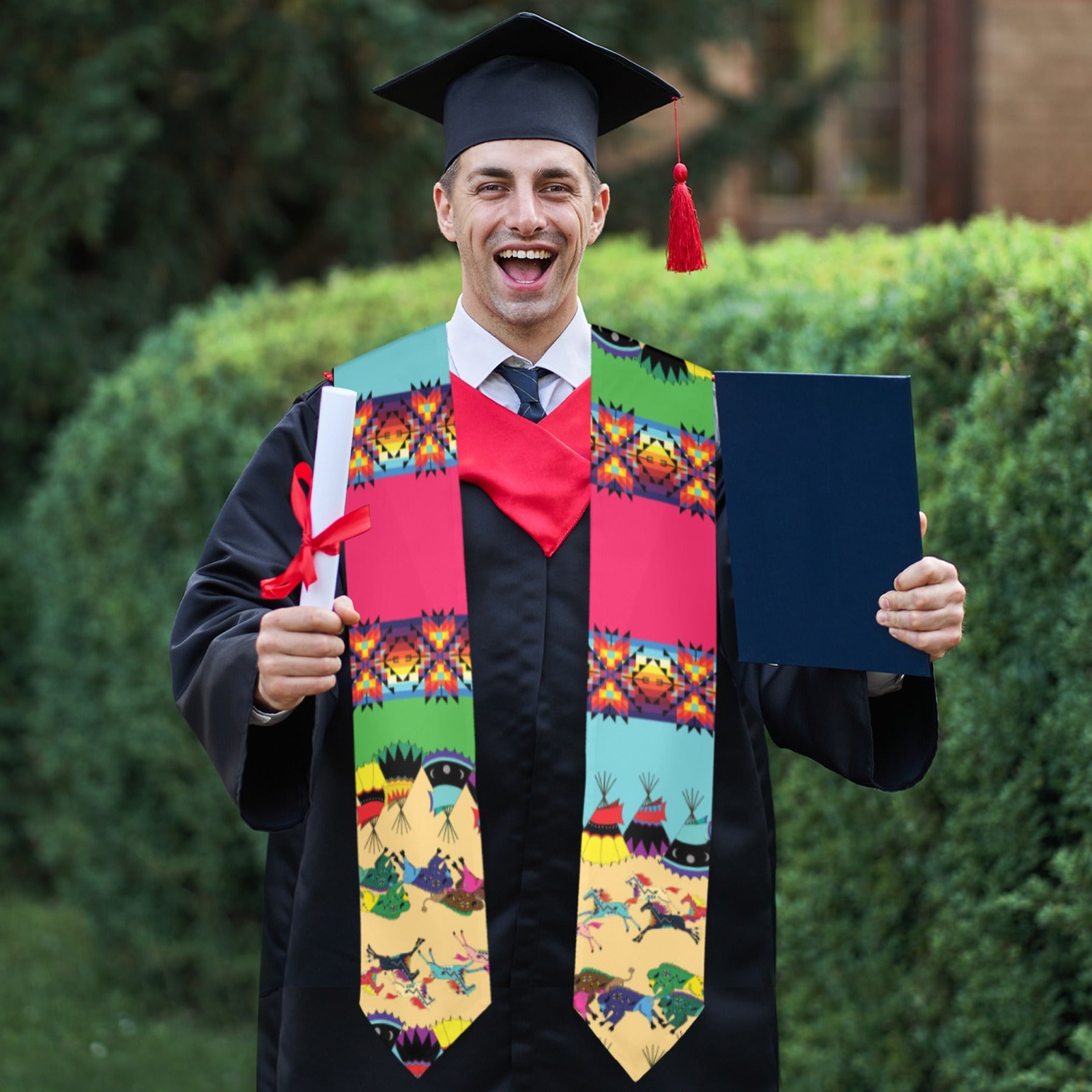 Horses and Buffalo Ledger Pink Graduation Stole