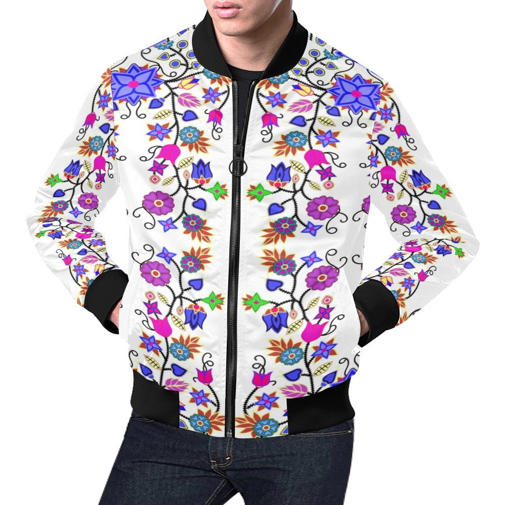 Floral Beadwork Seven Clans White Bomber Jacket for Men